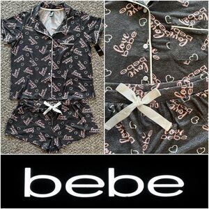 Bebe 2-Piece Heart Print Logo Pajama Set